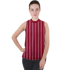 Nice Stripes - Carmine Red Mock Neck Chiffon Sleeveless Top by FashionBoulevard