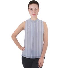 Nice Stripes - Cloudy Grey Mock Neck Chiffon Sleeveless Top by FashionBoulevard