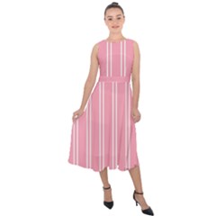 Nice Stripes - Flamingo Pink Midi Tie-back Chiffon Dress by FashionBoulevard