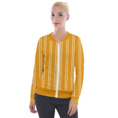 Nice Stripes - Honey Orange Velour Zip Up Jacket by FashionBoulevard