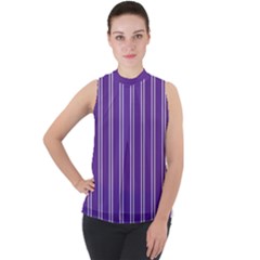 Nice Stripes - Imperial Purple Mock Neck Chiffon Sleeveless Top by FashionBoulevard