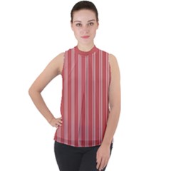 Nice Stripes - Indian Red Mock Neck Chiffon Sleeveless Top by FashionBoulevard