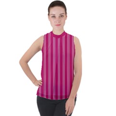 Nice Stripes - Peacock Pink Mock Neck Chiffon Sleeveless Top by FashionBoulevard