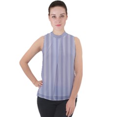 Nice Stripes - Silver Grey Mock Neck Chiffon Sleeveless Top by FashionBoulevard