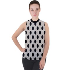 Polka Dots - Black On Abalone Grey Mock Neck Chiffon Sleeveless Top by FashionBoulevard