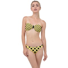 Polka Dots - Black On Blonde Yellow Classic Bandeau Bikini Set by FashionBoulevard