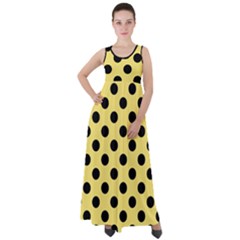 Polka Dots - Black On Blonde Yellow Empire Waist Velour Maxi Dress by FashionBoulevard