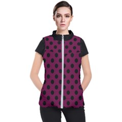 Polka Dots - Black On Boysenberry Purple Women s Puffer Vest by FashionBoulevard