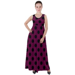 Polka Dots - Black On Boysenberry Purple Empire Waist Velour Maxi Dress by FashionBoulevard