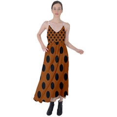 Polka Dots - Black On Burnt Orange Tie Back Maxi Dress by FashionBoulevard