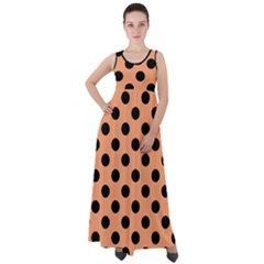 Polka Dots - Black On Cantaloupe Orange Empire Waist Velour Maxi Dress by FashionBoulevard