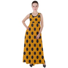 Polka Dots Black On Honey Orange Empire Waist Velour Maxi Dress by FashionBoulevard