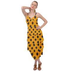 Polka Dots Black On Honey Orange Layered Bottom Dress by FashionBoulevard