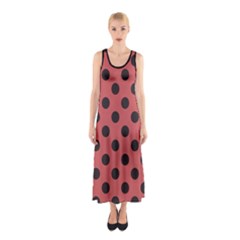 Polka Dots Black On Indian Red Sleeveless Maxi Dress by FashionBoulevard