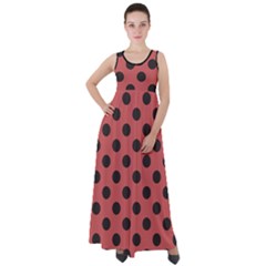 Polka Dots Black On Indian Red Empire Waist Velour Maxi Dress by FashionBoulevard