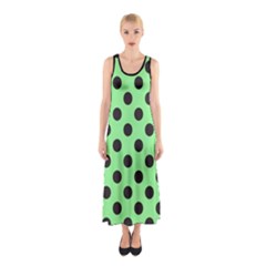 Polka Dots Black On Mint Green Sleeveless Maxi Dress by FashionBoulevard