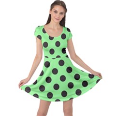 Polka Dots Black On Mint Green Cap Sleeve Dress by FashionBoulevard