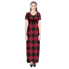 Block Fiesta Black And Carmine Red  Short Sleeve Maxi Dress by FashionBoulevard