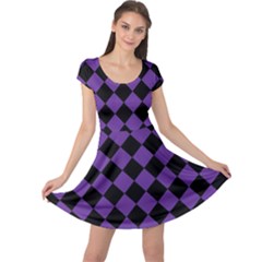 Block Fiesta Black And Imperial Purple Cap Sleeve Dress by FashionBoulevard