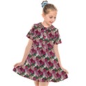 Doily Rose Pattern Red Kids  Short Sleeve Shirt Dress View1