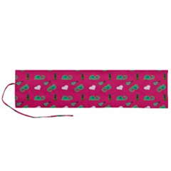 Green Elephant Pattern Hot Pink Roll Up Canvas Pencil Holder (l) by snowwhitegirl