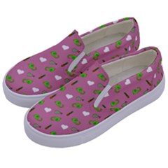 Green Elephant Pattern Mauve Kids  Canvas Slip Ons by snowwhitegirl