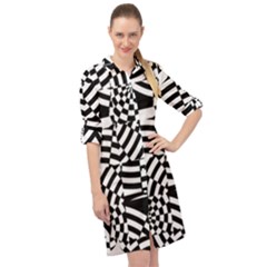 Black And White Crazy Pattern Long Sleeve Mini Shirt Dress by Sobalvarro