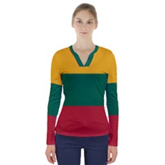 Lithuania Flag V-neck Long Sleeve Top by FlagGallery