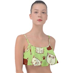 Cute Hand Drawn Cat Seamless Pattern Frill Bikini Top by Vaneshart