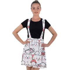 Cute Cat Chef Cooking Seamless Pattern Cartoon Velvet Suspender Skater Skirt by Vaneshart