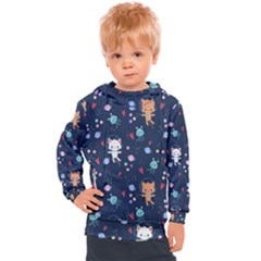 Cute Astronaut Cat With Star Galaxy Elements Seamless Pattern Kids  Hooded Pullover by Vaneshart