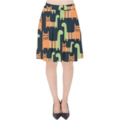 Seamless Pattern With Cats Velvet High Waist Skirt by Vaneshart