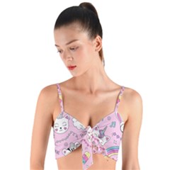 Beautiful Cute Animals Pattern Pink Woven Tie Front Bralet by Vaneshart