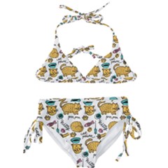 Hand Drawn Kitten Pattern With Elements Kids  Classic Bikini Set by Vaneshart