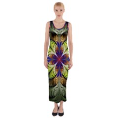 Fractal Flower Fantasy Design Fitted Maxi Dress by Wegoenart