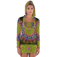 Fractal Abstract Background Pattern Long Sleeve Hooded T-shirt by Wegoenart