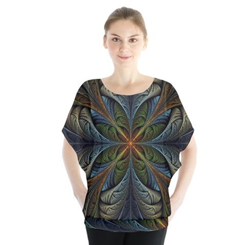 Fractal Art Abstract Pattern Batwing Chiffon Blouse by Wegoenart