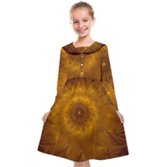 Fractal Flower Floral Gold Pattern Kids  Midi Sailor Dress by Wegoenart