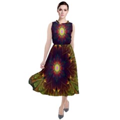 Art Abstract Fractal Pattern Round Neck Boho Dress by Wegoenart