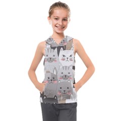 Cute Cats Seamless Pattern Kids  Sleeveless Hoodie by Wegoenart