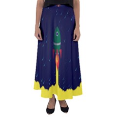 Rocket Halftone Astrology Astronaut Flared Maxi Skirt by Wegoenart