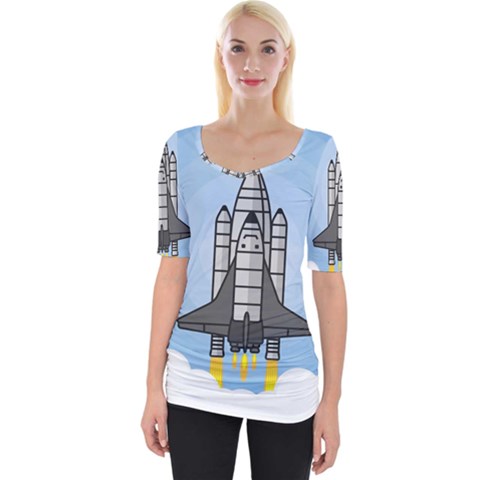 Rocket Shuttle Spaceship Science Wide Neckline Tee by Wegoenart