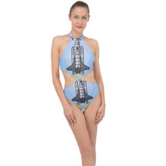 Rocket Shuttle Spaceship Science Halter Side Cut Swimsuit by Wegoenart