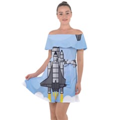 Rocket Shuttle Spaceship Science Off Shoulder Velour Dress by Wegoenart