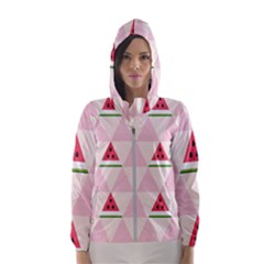 Seamless Pattern Watermelon Slices Geometric Style Women s Hooded Windbreaker by Nexatart