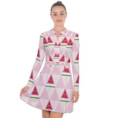 Seamless Pattern Watermelon Slices Geometric Style Long Sleeve Panel Dress by Nexatart