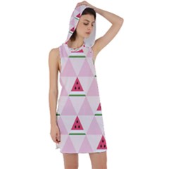 Seamless Pattern Watermelon Slices Geometric Style Racer Back Hoodie Dress by Nexatart