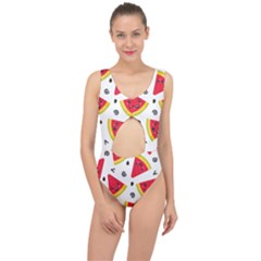 Cute Smiling Watermelon Seamless Pattern White Background Center Cut Out Swimsuit by Nexatart