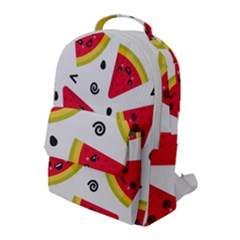 Cute Smiling Watermelon Seamless Pattern White Background Flap Pocket Backpack (large) by Nexatart