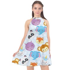 Animal Faces Collection Halter Neckline Chiffon Dress  by Nexatart